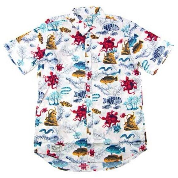 LRG UNDERWATER SHORT SLEEVE BUTTON-UP SHIRT UNDERWATER SEA LIFE LEMUR 3XL - Picture 1 of 9